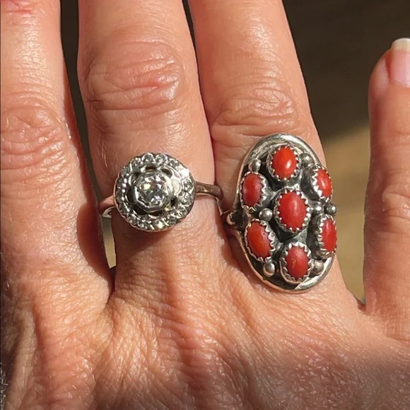native American vintage Saddle  sterling Silver and Red coral Ring - Picture 7 of 7